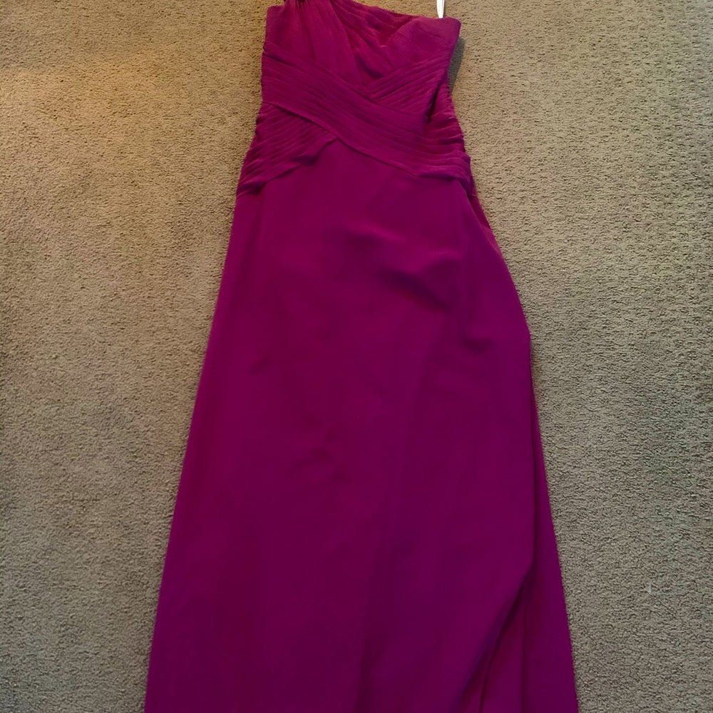 David’s Bridal burgundy bridesmaid dress.